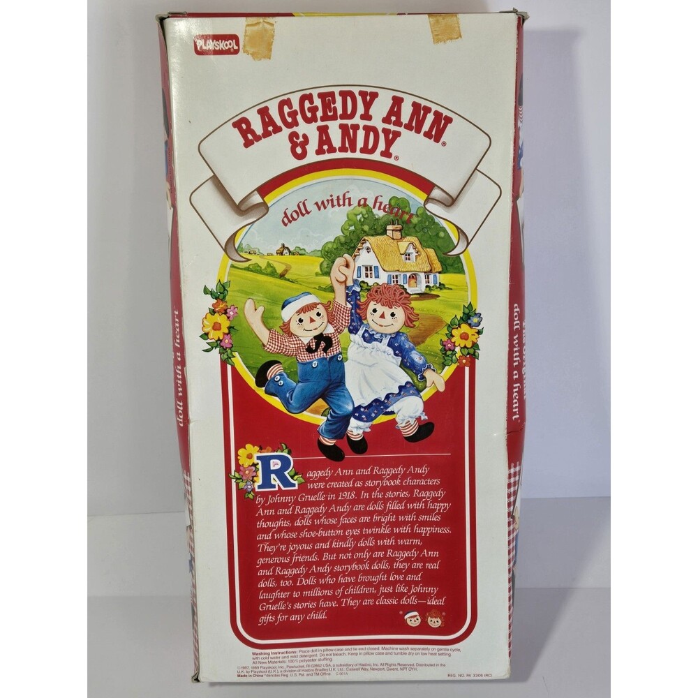 Playskool Hasbro RAGGEDY ANN 1989 The Original Doll w A Heart Doll 18" with Box - Picture 2 of 8